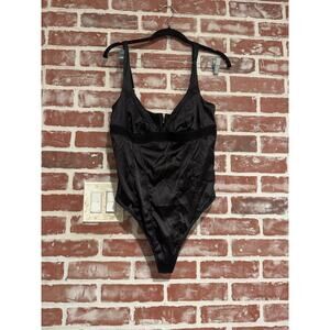 Free People Intimately Black Satin Corset Bodysuit Hook Eye Back Small